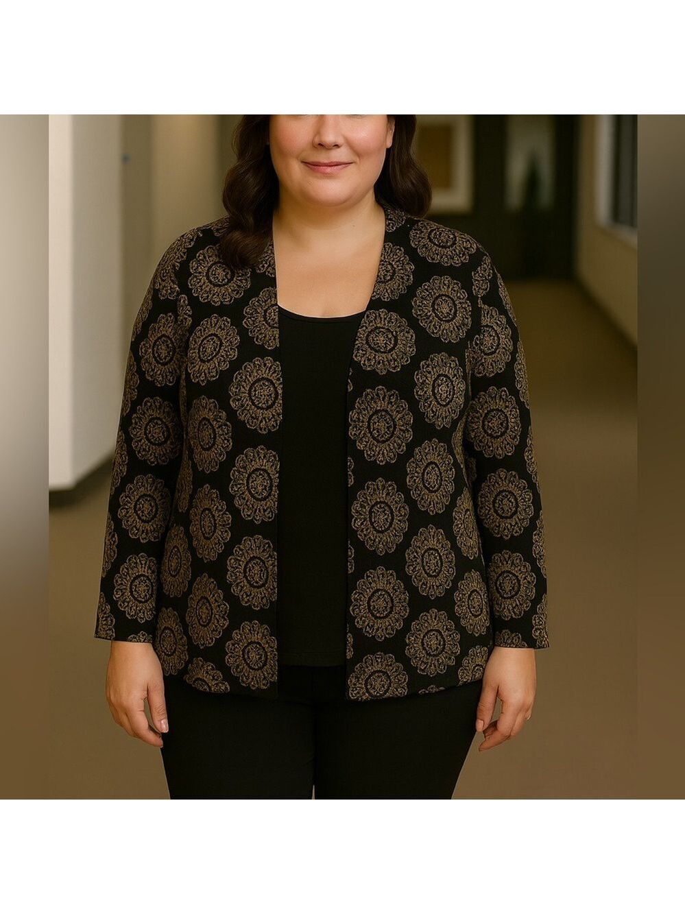 Alter'd State Black Gold Floral Kimono Cardigan Large